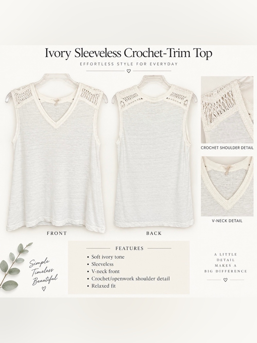 Maje Ivory Crochet-Trim V-Neck Tank